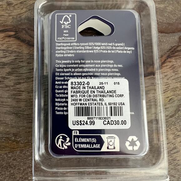 New Claire's 22G Gold-tone Sterling Silver Flower Nose Studs & Hoop - 9 Pack - Picture 4 of 7